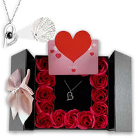 16 Mini Roses Jewelry Box with Heart Love Necklace Set