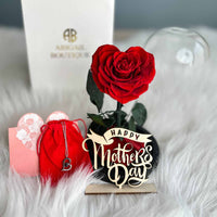 Personalized Mother's Day Gift - Preserved Rose in Glass Dome with Custom Name Tag and Necklace