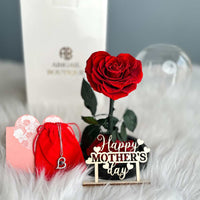 Personalized Mother's Day Gift - Preserved Rose in Glass Dome with Custom Name Tag and Necklace