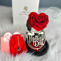 Personalized Mother's Day Gift - Preserved Rose in Glass Dome with Custom Name Tag and Necklace