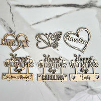 Customized Name Tag With Heart Shape Preserved Rose In Glass Dome And Heart Love Necklace