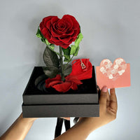 Customized Name Tag With Heart Shape Preserved Rose In Glass Dome And Heart Love Necklace