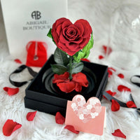 Customized Name Tag With Heart Shape Preserved Rose In Glass Dome And Heart Love Necklace