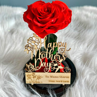 Personalized Mother's Day Gift - Preserved Rose in Glass Dome with Custom Name Tag and Necklace