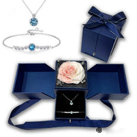Sterling Silver and Crystal Ocean Drop Necklace With Preserved Rose Jewelry Box