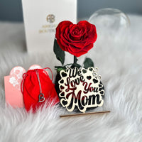 Personalized Mother's Day Gift - Preserved Rose in Glass Dome with Custom Name Tag and Necklace