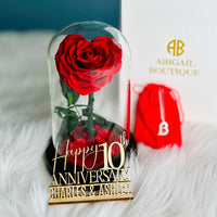Personalized Anniversary Name Tag with Heart-Shaped Preserved Rose in Glass Dome & “I Love You” Necklace – Personalized or Standard | English & Spanish Options