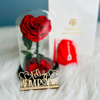 Personalized Anniversary Name Tag with Heart-Shaped Preserved Rose in Glass Dome & “I Love You” Necklace – Personalized or Standard | English & Spanish Options