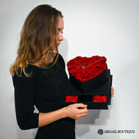 Preserved Red Roses In A Luxury Love Heart Shaped Box & Heart Necklace