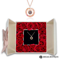 16 Mini Roses Jewelry Box with Love Necklace Set