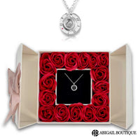 16 Mini Roses Jewelry Box with Love Necklace Set