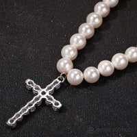 7-8mm Shell Pearl Strand Necklace with 14K Gold Plated Cross Pendant.