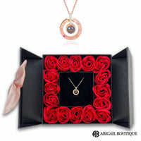 16 Mini Roses Jewelry Box with Love Necklace Set