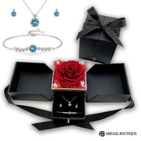 Sterling Silver and Crystal Ocean Drop Necklace With Preserved Rose Jewelry Box