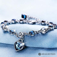 Crystal Blue Heart Charm Bracelet
