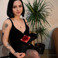 Double Hearts Necklace With Preserved XL Red Rose Jewelry Box