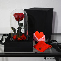 Customized Name Tag With Heart Shape Preserved Rose In Glass Dome And Heart Love Necklace