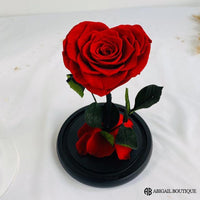 Customized Name Tag With Heart Shape Preserved Rose In Glass Dome And Heart Love Necklace