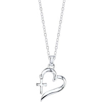 Sterling Silver "Faith Hope Love" Heart with Cross Necklace.