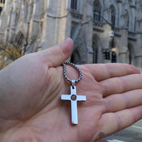 Polished Stainless Steel Lord's Prayer Cross Necklace For Man.