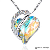 Rainbow Crystal Heart Love Necklace With Forever Blossom Preserved XL Red Rose Jewelry Box