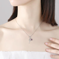 Sterling Silver & High Grade AAA Zircon Crystal Key Necklace With Heart Charm