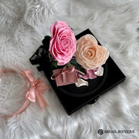 XL HEART SHAPED PRESERVED ROSES IN GLASS DOME WITH DOUBLE HEARTS NECKLACE