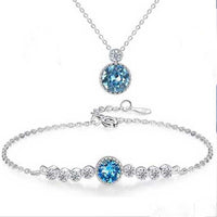 Sterling Silver and Crystal Ocean Drop Necklace With Preserved Rose Jewelry Box