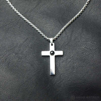 Polished Stainless Steel Lord's Prayer Cross Necklace For Man.