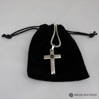 Polished Stainless Steel Lord's Prayer Cross Necklace For Man.