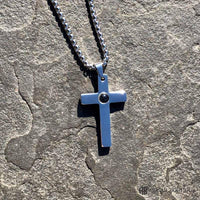 Polished Stainless Steel Lord's Prayer Cross Necklace For Man.