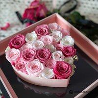 Preserved Roses In A Lux Floating Heart Shaped Box With A Sunflower Necklace
