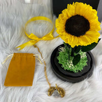 Preserved Sunflower In Glass Dome With Sunflower Necklace
