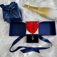 Heart Shaped Preserved Rose On Mirror Jewelry Box With Heart Love Necklace