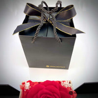 Double Hearts Necklace With Preserved XL Red Rose Jewelry Box