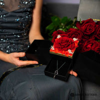 Heart Love Necklace With Preserved XL Red Rose Jewelry Box
