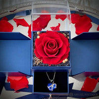 I Love You Forever Crystal Heart Necklace With Forever Blossom Preserved Rose Jewelry Box