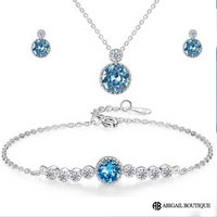 Sterling Silver and Crystal Ocean Drop Necklace With Preserved Rose Jewelry Box