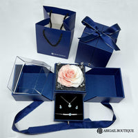 Sterling Silver and Crystal Ocean Drop Necklace With Preserved Rose Jewelry Box