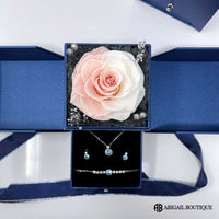 Sterling Silver and Crystal Ocean Drop Necklace With Preserved Rose Jewelry Box