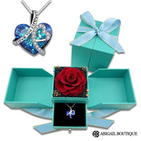 I Love You Forever Crystal Heart Necklace With Forever Blossom Preserved Rose Jewelry Box