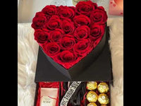 Preserved Red Roses In A Luxury Love Heart Shaped Box & Heart Necklace