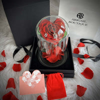 Heart Shape Preserved Rose In Glass Dome With Heart Love Necklace