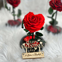 Customized Name Tag With Heart Shape Preserved Rose In Glass Dome And Heart Love Necklace