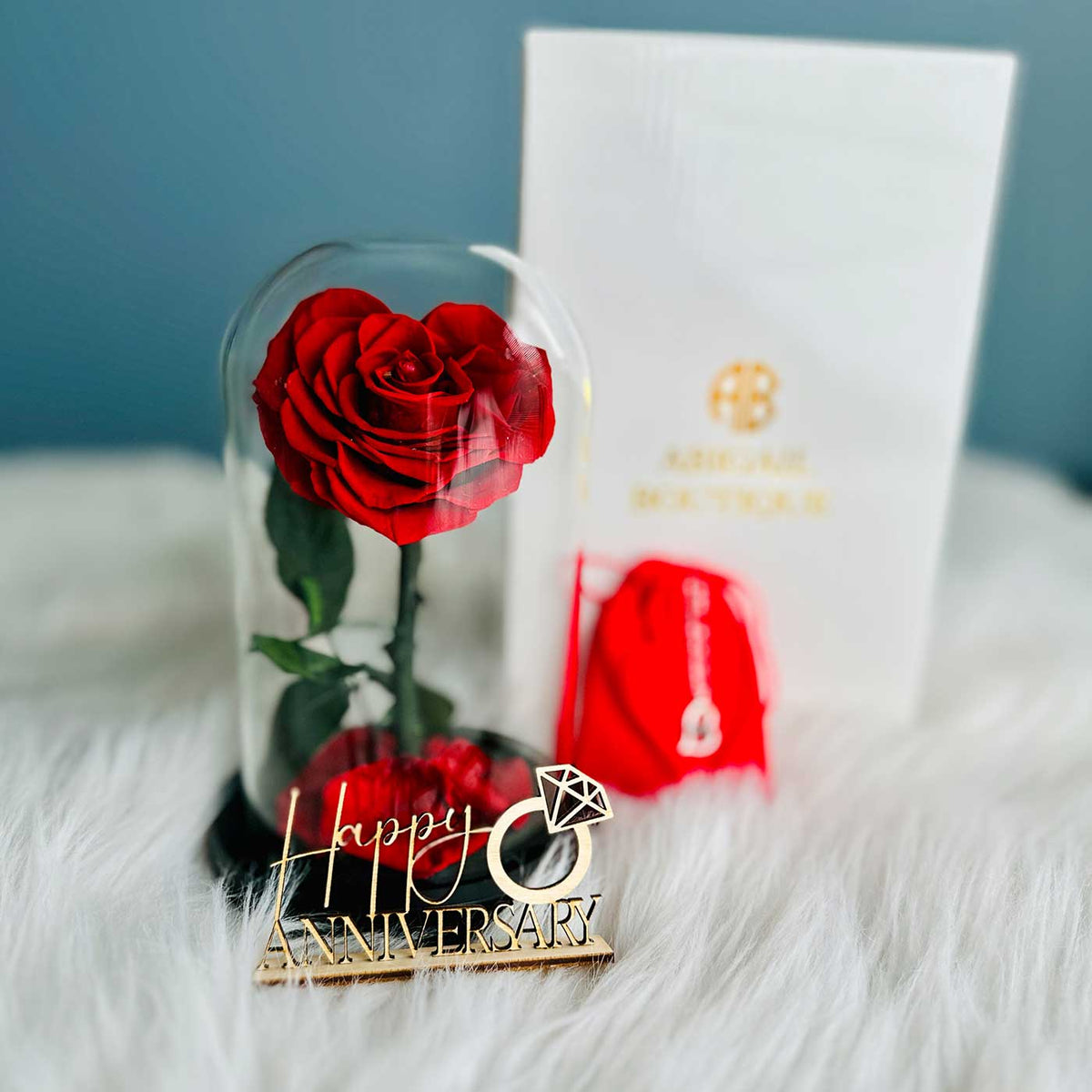 Personalized Anniversary Name Tag with Heart-Shaped Preserved Rose in Glass Dome &amp; “I Love You” Necklace – Personalized or Standard | English &amp; Spanish Options