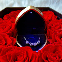 8 Red Preserved Roses In A Luxury Love Surprise Photo Box With A Lucky Heart Necklace