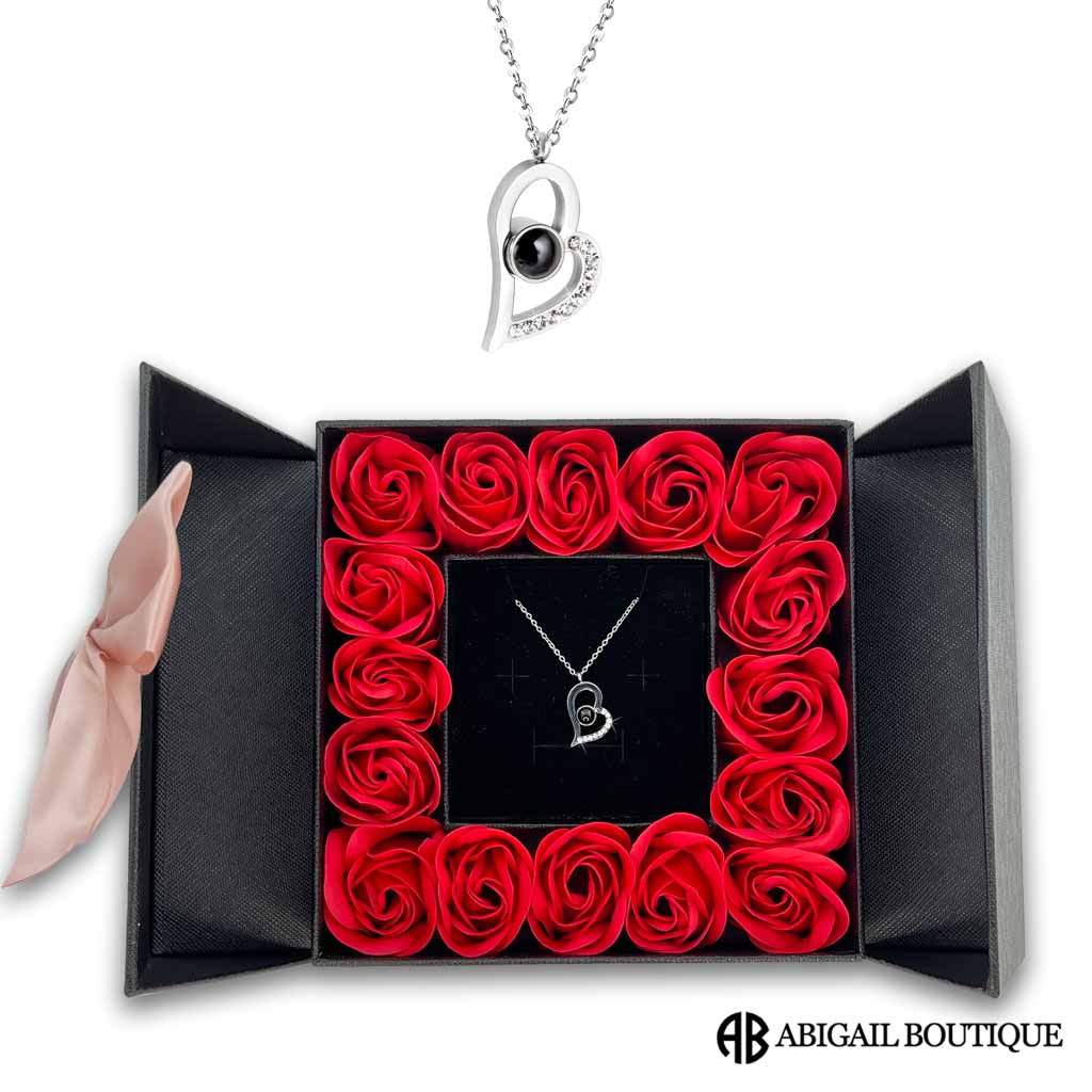 16 Mini Roses Jewelry Box with Love Necklace Set - Abigail Boutique