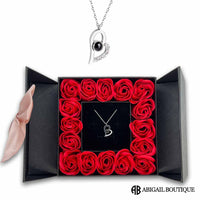 16 Mini Roses Jewelry Box with Heart Love Necklace Set