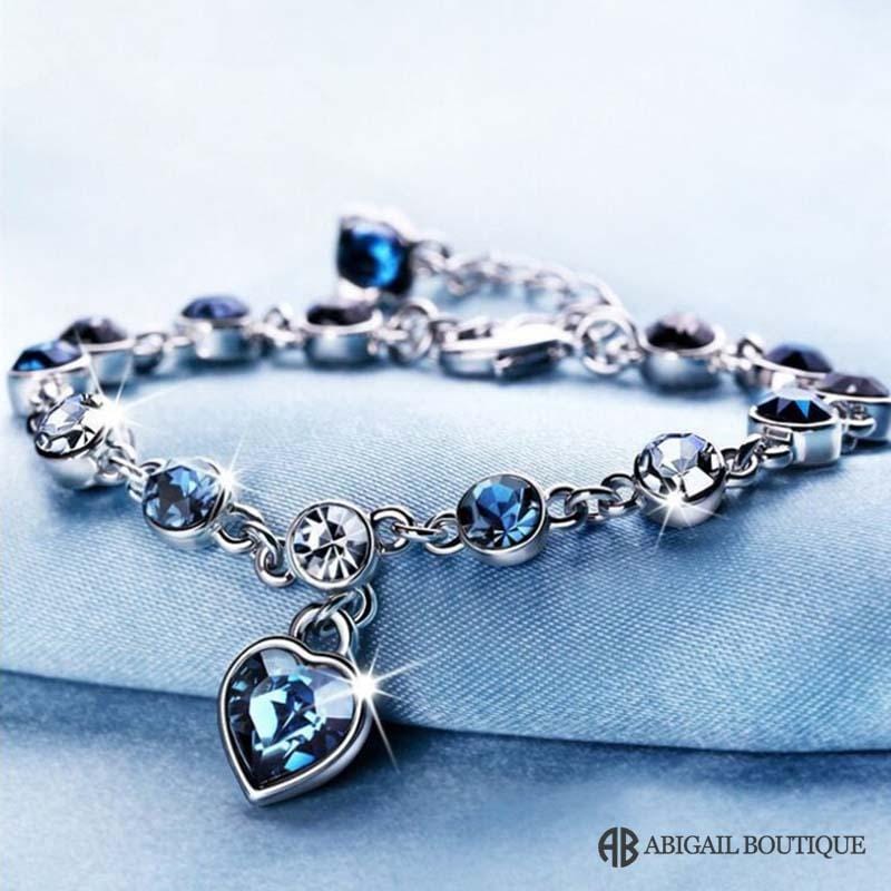 Crystal Blue Heart Charm Bracelet