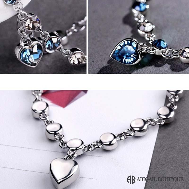 Crystal Blue Heart Charm Bracelet